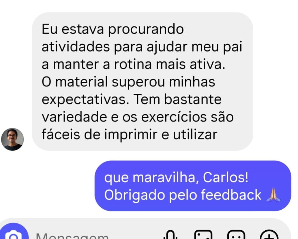 Print de conversa com cliente elogiando o material